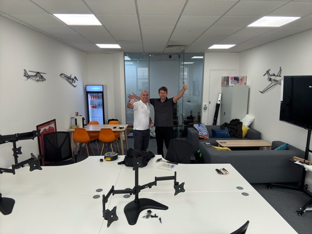 Image of the guys in the new office